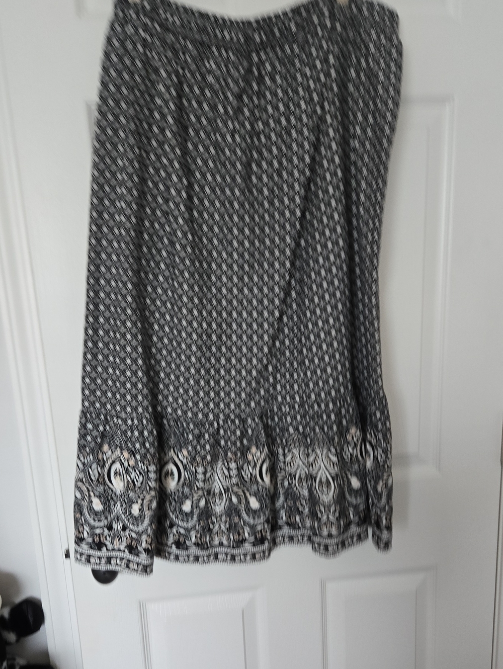 LOFT Black and White Printed A-Line Skirt with Border Detail